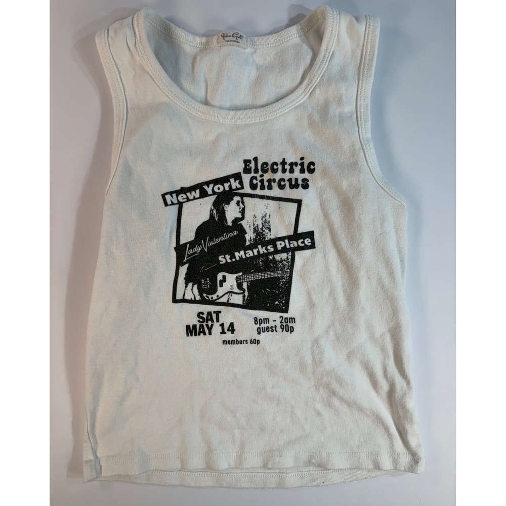 John Galt Brandy Melville Electric Circus Graphic Tank Top White Cropped Small
